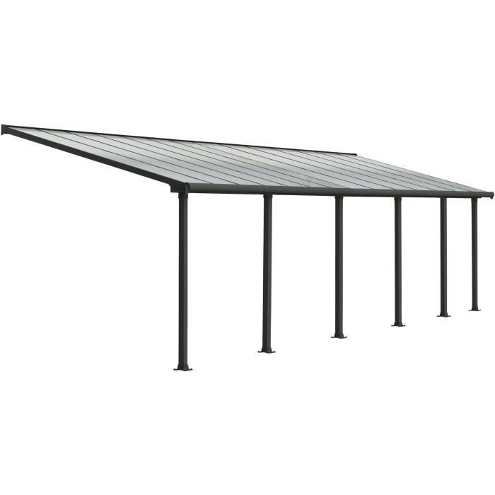 Pergola adossée Olympia 25,5 m² - Aluminium et polycarbonate - Gris - PALRAM