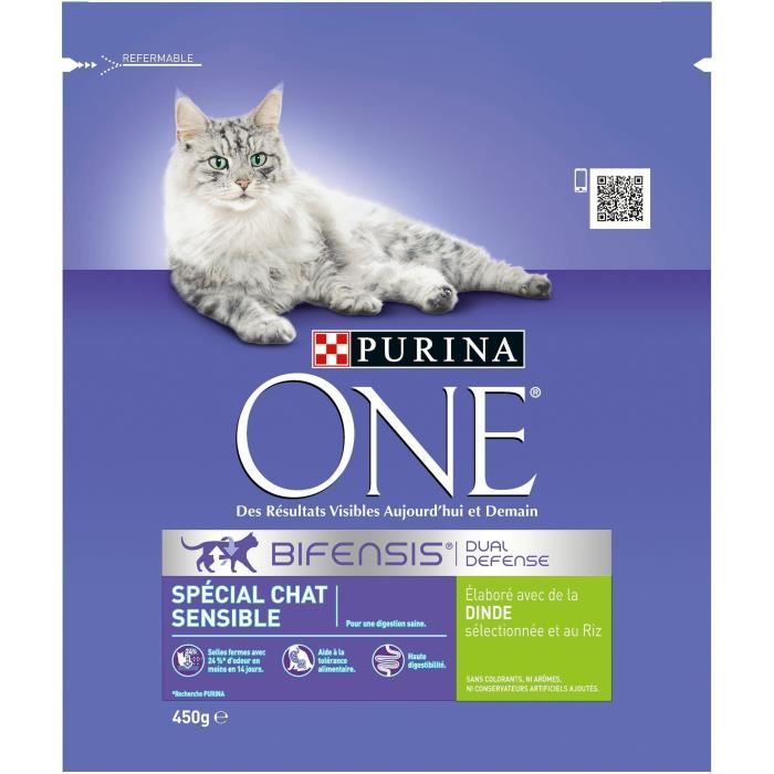 PURINA ONE Croquettes à la dinde et au riz - Pour chats sensible - 450 g