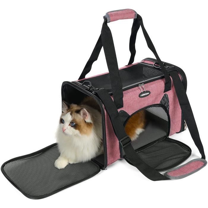 Rabbitgoo Sac Transport Chat Chien, Caisse Transport Pliable à 4 portes, avec Tapis Doux pour Petit Chat et Chiot, 42×27×27cm Rose