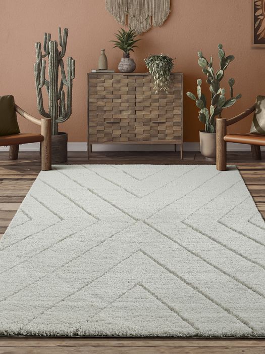 Tapis Shaggy - THE CARPET - Bahar - Doux - Insonorisé - Crème - 140x200 cm