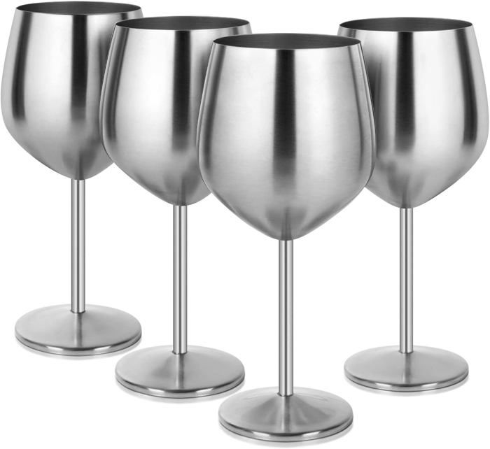Livole Lot De 4 Verres à Vin Rouge En Acier Inoxydable 550 Ml - Incassables, Élégants Et Isothermes - Rouge Profond
