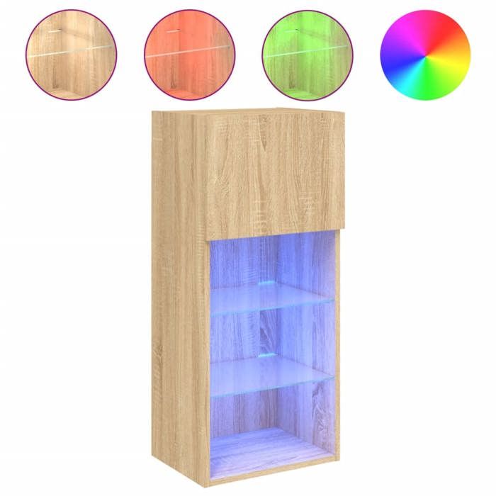 Armoire TV - Meuble TV - avec lumières LED - chêne sonoma 405x30x90 cm LL248334