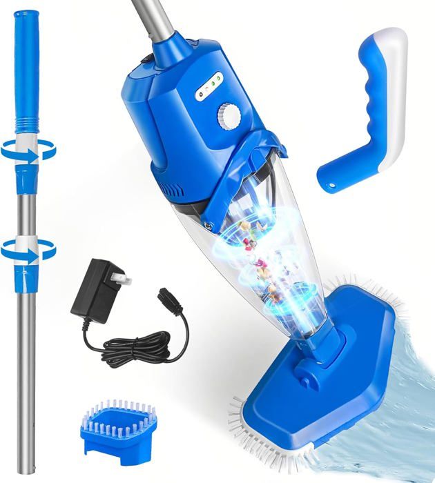 ZZXLOPEZ Aspirateur Piscine 168CM - Kit Entretien Piscine Avec 4 Tiges Aluminium Amovibles, Brosse W Et Sac Filet - Nettoyeur Portable Pour Piscine, Étang, Fontaine