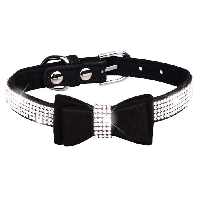 Comparer les prix de Collier pour chien collier pour chat collier à nœud en cristal scintillant fermoir doré cuir velours haut