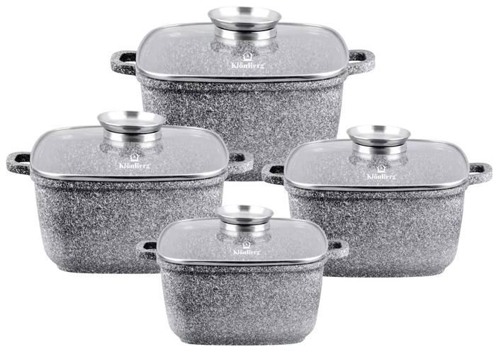 KlönBerg Marmite antiadhésive 8 pièces avec couvercle poêle induction KB3958 GRIS