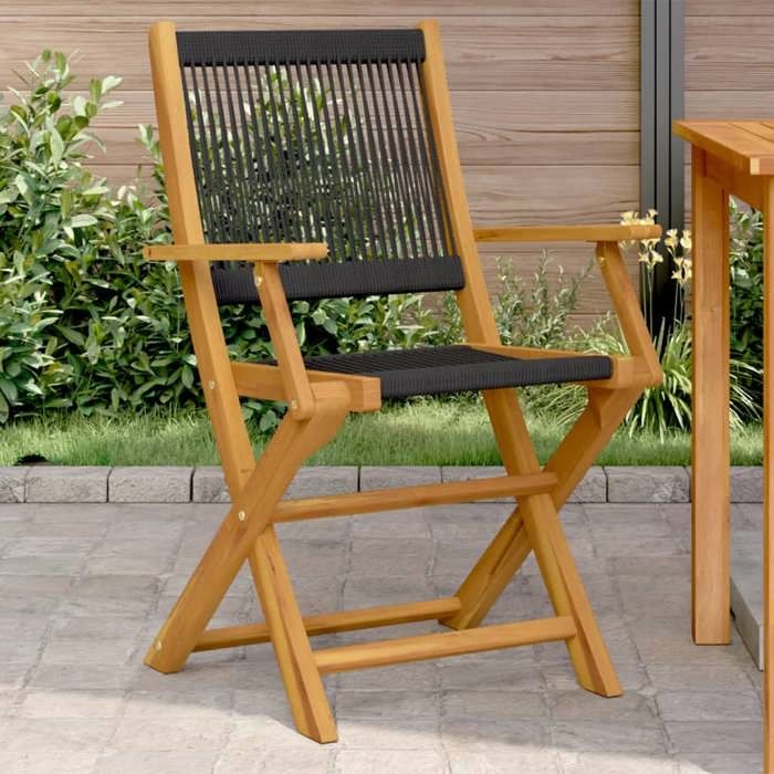 vidaXL Chaises de jardin lot de 2 noir bois dacacia et polypropylène siège de jardin assise extérieure chaise pliable 367666