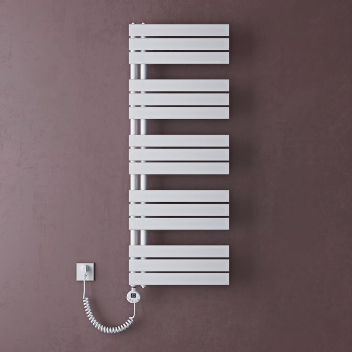doporro Radiateur de Salle de Bain Sèche-Serviette 131x50cm Radiateur à Eau Chaude Blanc avec Résistance pour Radiateur 1000W FN