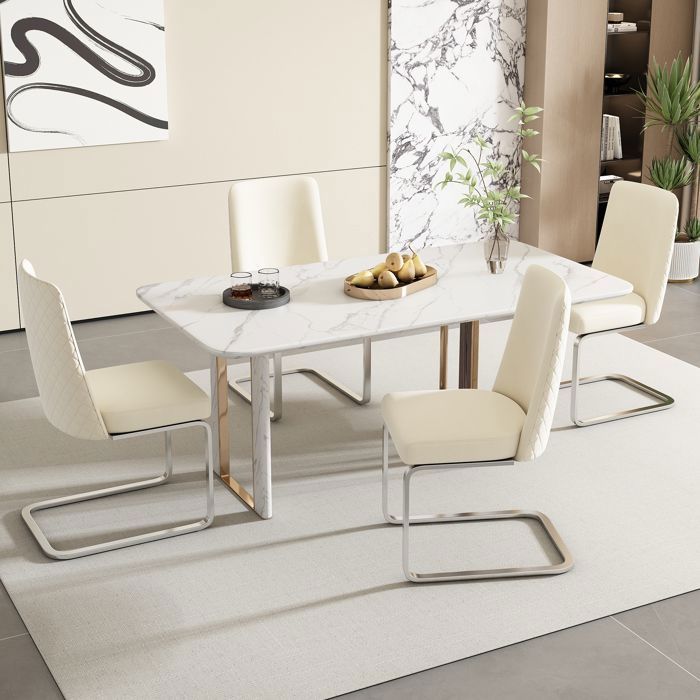 Abrihome Chaise Salle à Manger en Velours Lot de 4 Chaise de Cuisine avec Pied argenté et Coussin Épais Crème