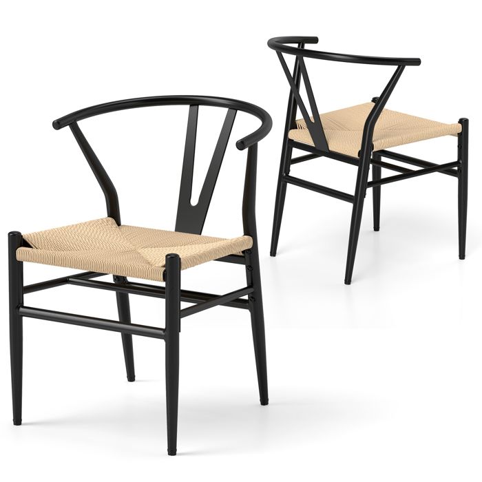 COSTWAY Lot de 2 Fauteuils avec Dossier en Y - Siège en Corde Tressée 46 x 40 cm pour Salle à Manger Cuisine Bureau Beige COSTWAY Lot de 2 Fauteuils avec Dossier en Y - Siège en Corde Tressée 46 x 40 cm pour Salle à Manger Cuisine Bureau Beige