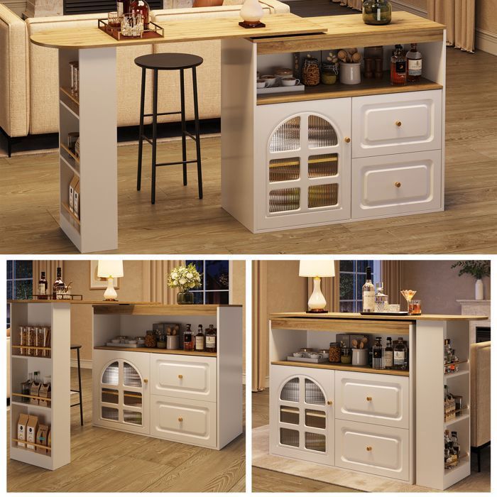 Bar à manger rotatif à 360° simple et moderne adapté pour chambre à coucher salon salle à manger 2 tiroirs étagère pour snac