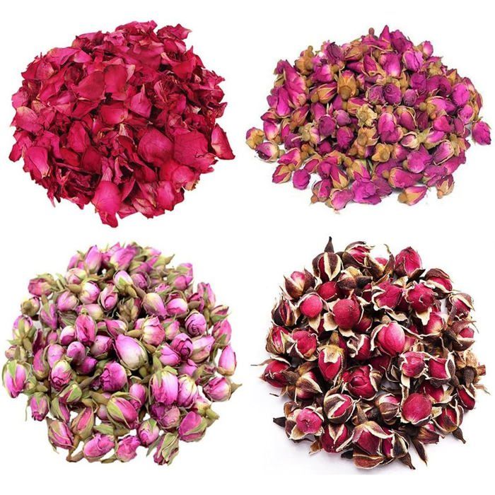 4 Sachets De Fleurs De Roses Séchées - Pétales, Boutons, Rosa Damascena - 100% Naturel, 30g Par Sachet - Pour Pot-pourri, Cosmétique Maison, Décoration