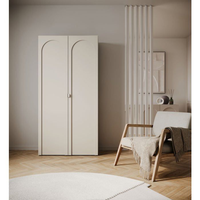 Armoire 2 portes à façades cintrées – Arkadia – 100 cm – gris cachemire