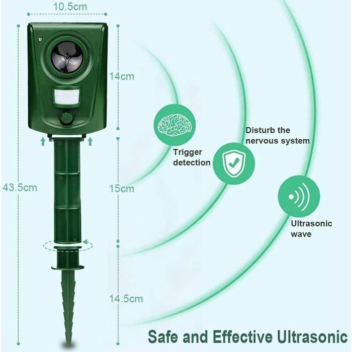 Répulsif ultrason chat chien capteur mouvement réglable étanche piles jardin