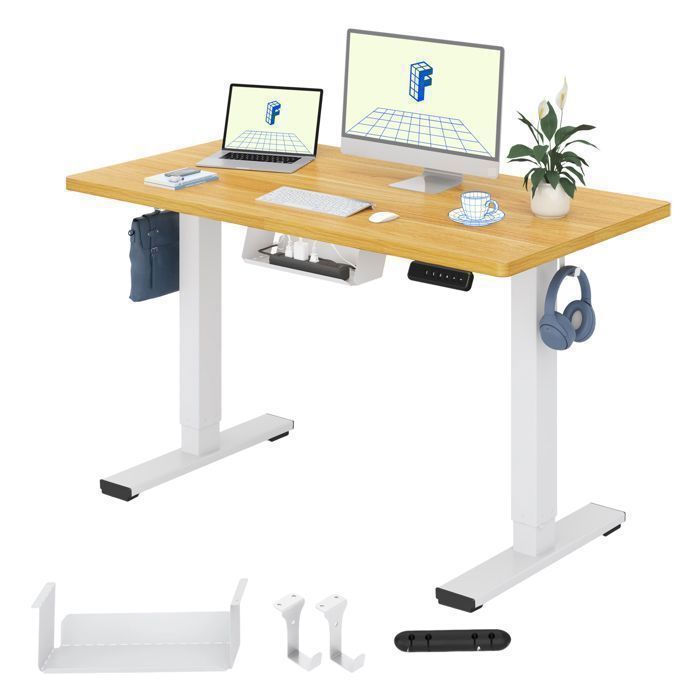 FlexiSpot Bureau Assis Debout Plateau de Une Pièce 120*60cm Bureau Réglable en Hauteur Électrique Fonctions Mémoires Maple