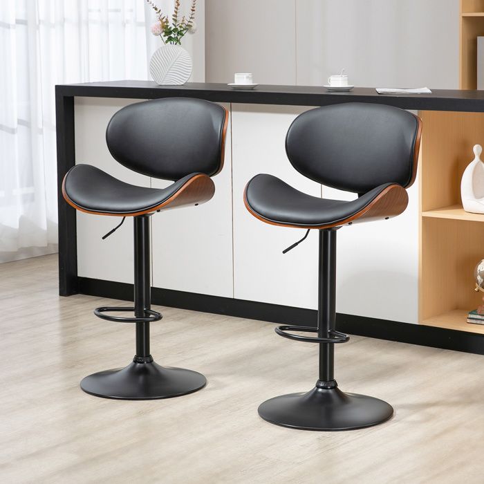 Lot de 2 chaises de bar tabouret hauteur réglable revêtement synthétique 53 x 505 x 935-1125 cm noir