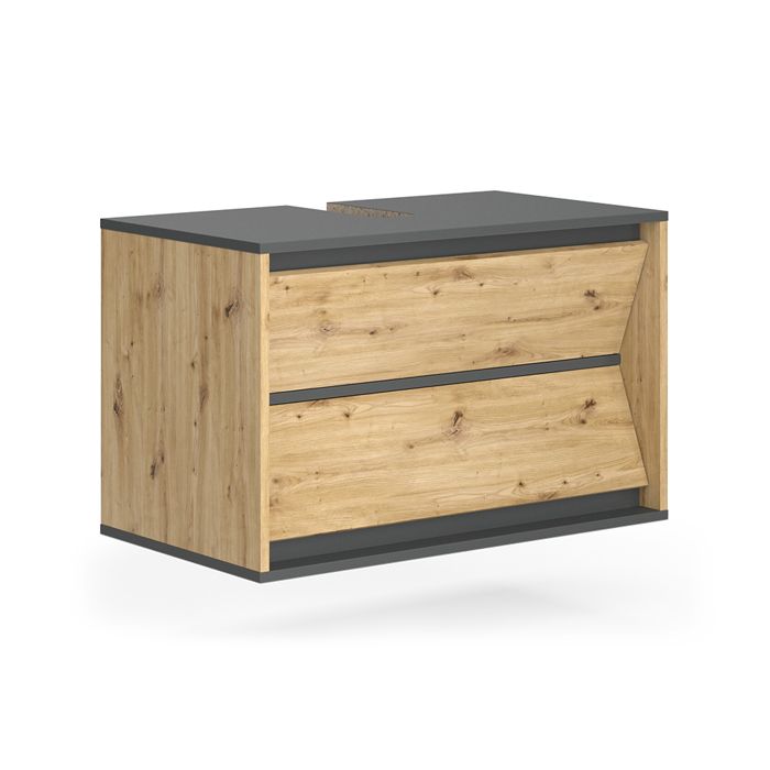 Meuble sous vasque simple Edelin 80x50cm avec 2 tiroirs Anthracite/Chêne Artisan Vicco 57984