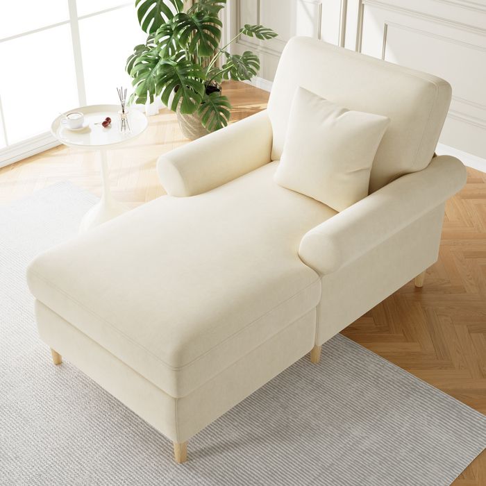 Fauteuil Relax Chaise Longue en Velours Beige Sessel XXL Confortable avec Coussin pour Salon et Chambre Fauteuil Relax Chaise Longue en Velours Beige Sessel XXL Confortable avec Coussin pour Salon et Chambre