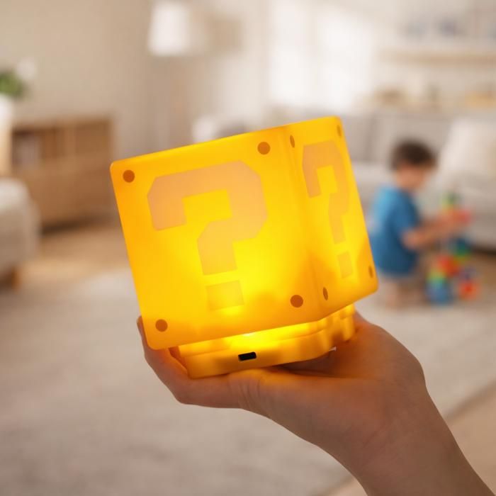 Veilleuse LED Cube point dinterrogation Mario Bros Lumineux – Lampe Décorative Enfant – Éclairage Doux Chambre ou Salon