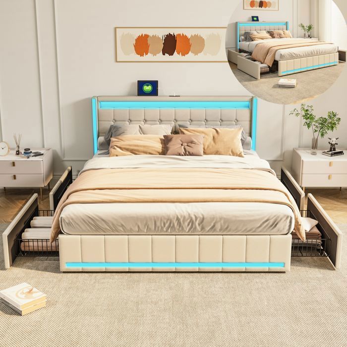 Lit 140 x 190 avec tête de lit et sommier