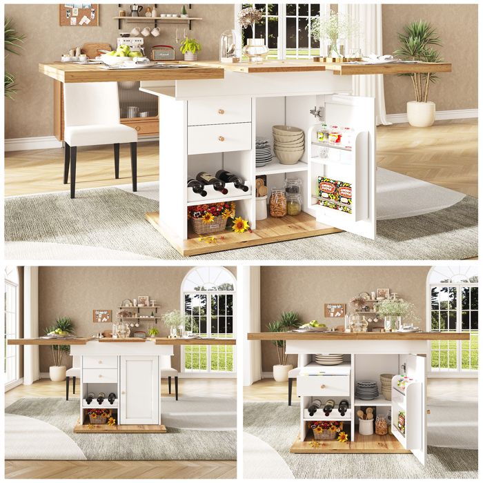 MERAX Table à Manger Extensible 110-140×80 cm avec Tiroirs et Porte-Bouteilles Table de Cuisine pour 4-6 Personnes Blanc MERAX Table à Manger Extensible 110-140×80 cm avec Tiroirs et Porte-Bouteilles Table de Cuisine pour 4-6 Personnes Blanc