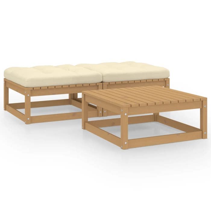 NEW 2026 Salon de jardin lot de 3 Meuble pour 2 personnes avec coussins Bois de pin massif 70x70x30 cm S911
