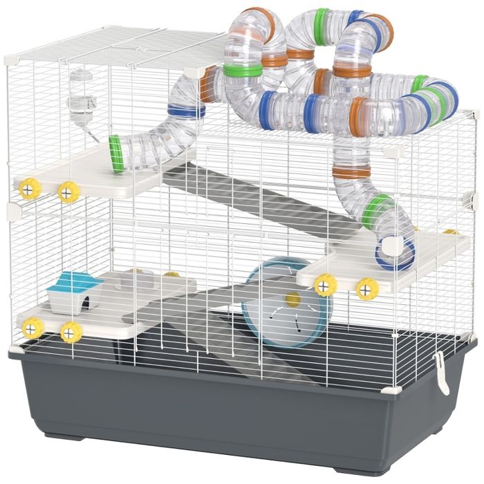 Meilleurs prix pour Cage pour hamster nain - 4 niveaux - Système de tunnels - Cabane douillette - Accessoires inclus - Ouverture supérieure