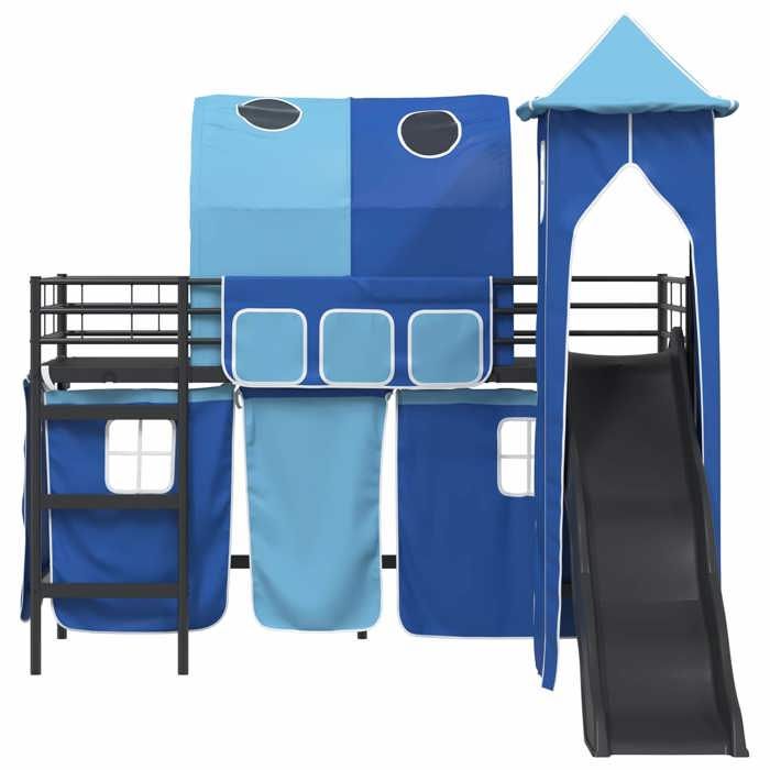 Lit 74.5x190cm - VIDAXL - Lit mezzanine pour enfants - Noir et Bleu Métал L16980