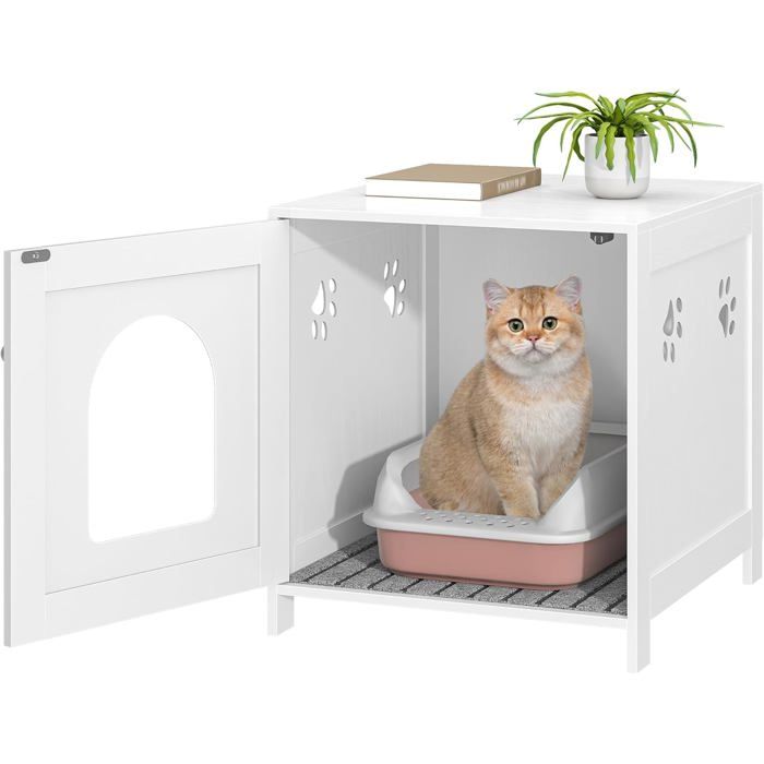Armoire à Chats Meubles de Litière Cachés Salle deau en Bois pour Chats pour Salon Chambre Blanc