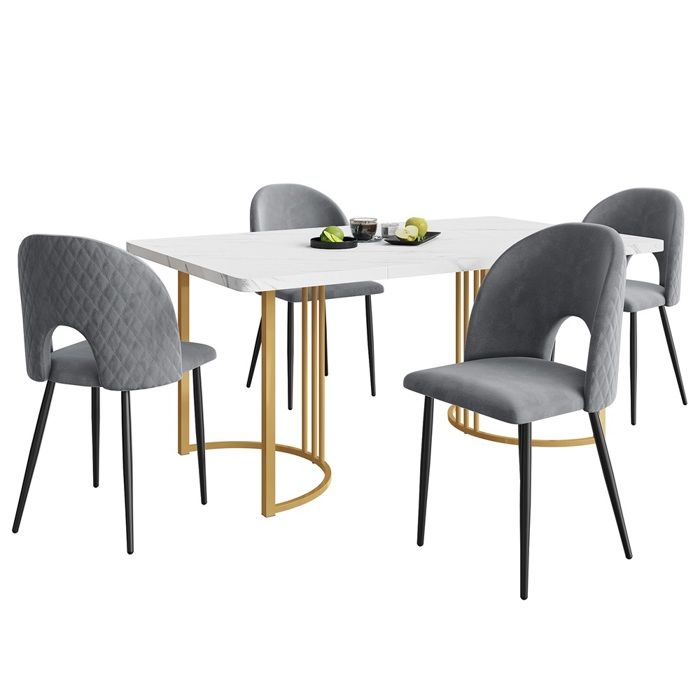 Ensemble table à manger moderne dorée avec 4 chaises rembourrées en velours groupe de salle à manger