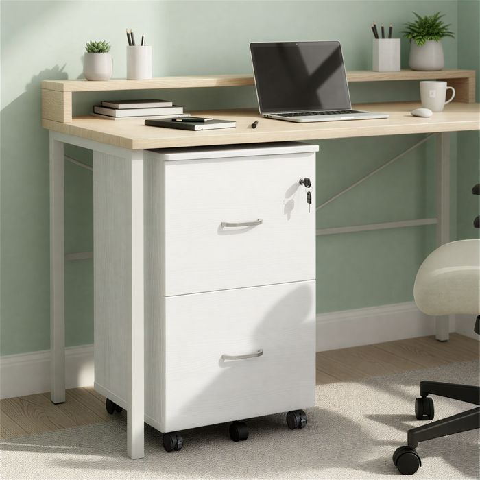 Caisson de Bureau avec 2 Tiroirs Classeur Suspendu Verrouillable pour Documents A4 Montage Requis Blanc