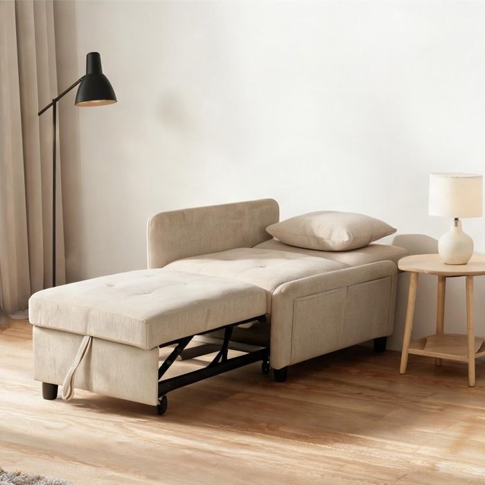 Fauteuil-lit convertible en chenille beige 4 positions lit gigogne 61 x 181 cm