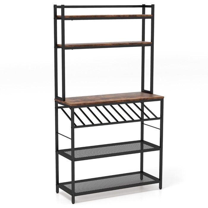 6 niveaux étagère de cuisine avec porte-bouteilles plan de travail 90 x 35 cm rangement micro-ondes et vaisselle
