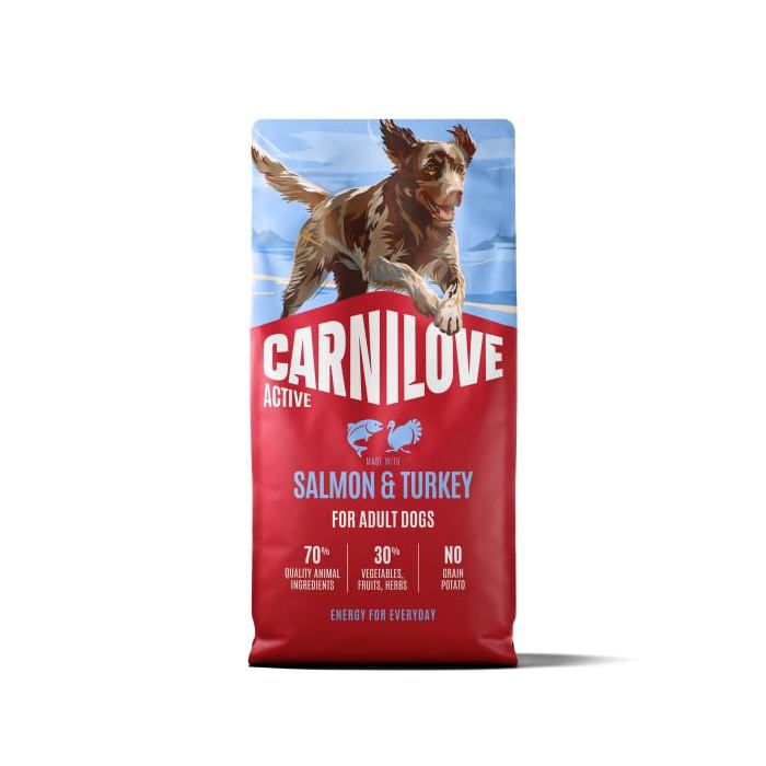 Croquette pour chien - CARNILOVE - Saumon & Dinde 12 kg - Sans céréales - 70% ingrédients animaux - Riche en oméga‑3