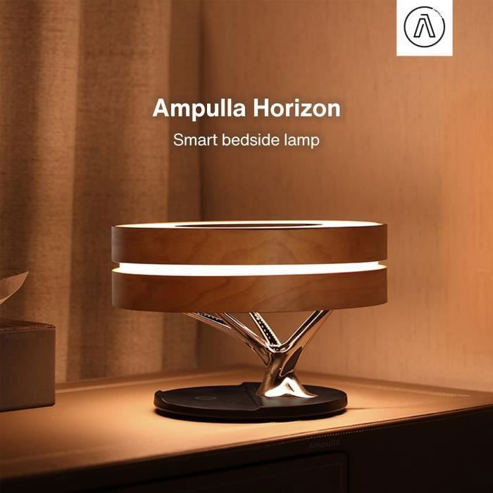 Lampe de Chevet Ronde Horizon avec Enceinte & Chargeur Sans fil - Dimmable Tactile - SILUMEN
