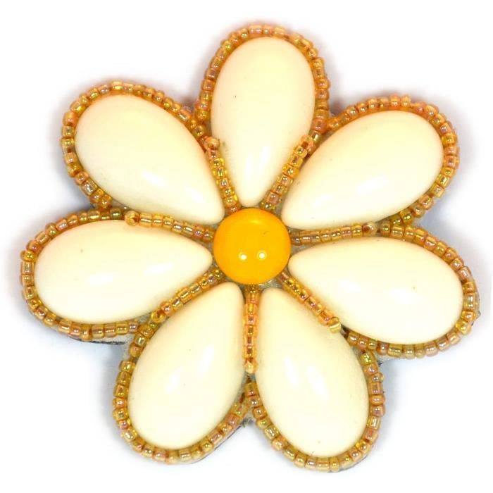 Broche Vintage Fleur Avec Perle - Plaqué Or Jaune - Bijou Ancien Occasion Bon État