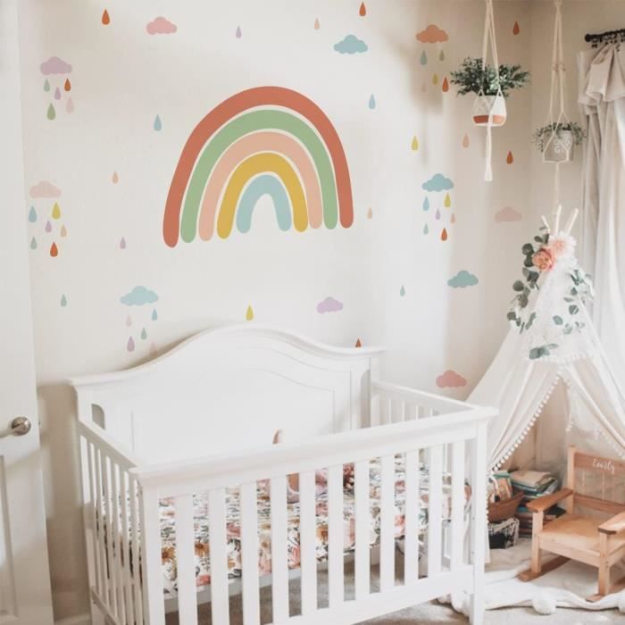 Autocollant Mural Aquarelle Personnalisé - Cœurs Arc-en-ciel, Décoration Chambre Enfant