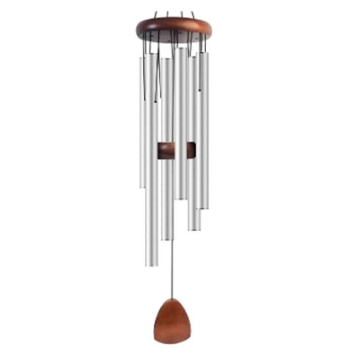 Sonore Carillon éolien Métal 6 Tubes Aluminium | Longueur 70 Cm | Pendentif Feuille En Bois | Décoration Extérieur Décoration Jardin