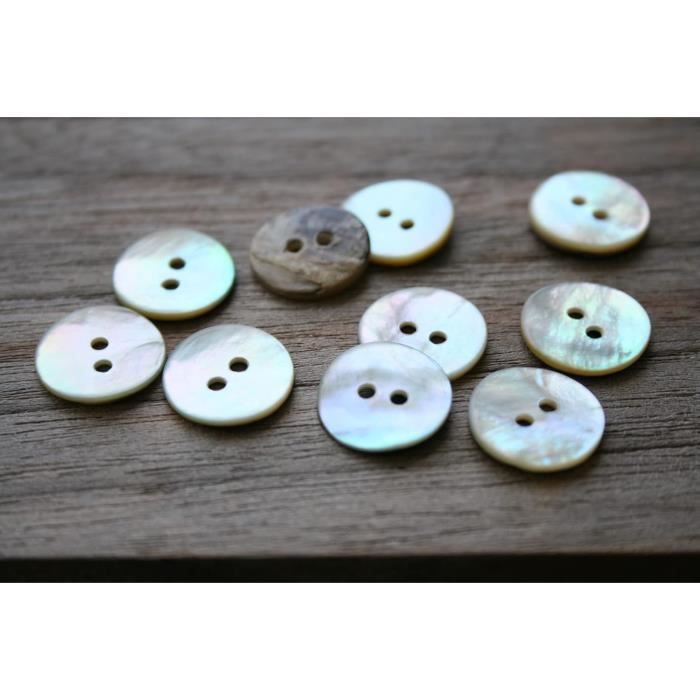 Lot De 12 Boutons En Nacre Bleue - Diamètre 1,8 Cm (18 Mm), 2 Trous - Occasion, état Visible Sur Photos