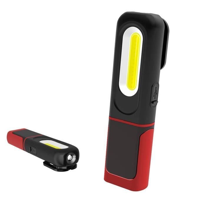 Lampe de Travail LED Rechargeable Lampe dinspection 2 en 1 5W COB LED Torche Lampe avec Base Magnétique et Crochet