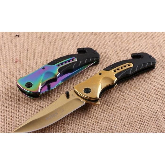 Couteau Pliant Noir – Acier Inoxydable + Plastique – EDC Survie Camping – 8,5 Cm