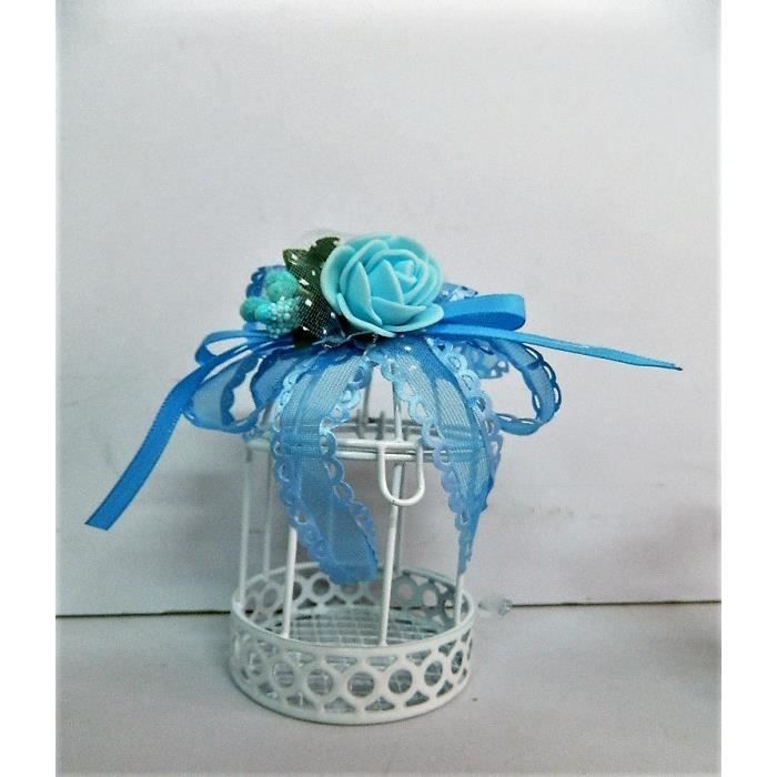 12 X Petite Cage A Oiseau Bleu Garçon 8x55cm Métal Boite A Dragees Cage Tirelire Pour Mariage Baptême Communion