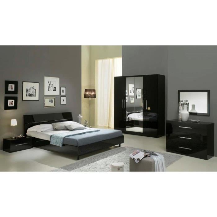 Chambre A Coucher Complete Gloria Noire 6 Articles Lit Armoire 4