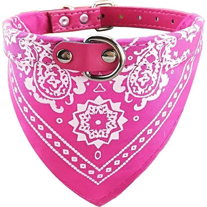 Collier Cuir PU avec Bandana Rose pour Chien ou Ch