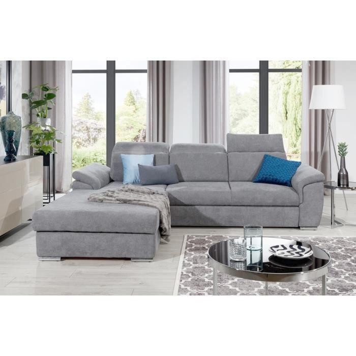 Canapé dangle convertible en tissu Luxe gris 5 places angle gauche (vu de face) TRESOR Canapé dangle convertible en tissu Luxe gris 5 places angle gauche (vu de face) TRESOR