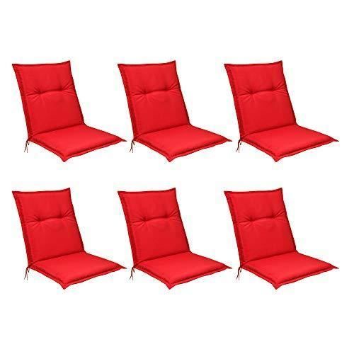 Beautissu Matelas Coussin pour Chaise Fauteuil de Jardin terrasse Base NL 100x50x6cm - Set de 6 - Rouge