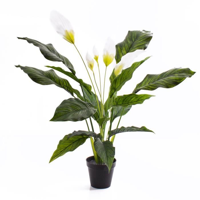 plante verte artificielle spathiphyllum 4 fleurs blanches 19 feuilles pot decoratif 80 cm plante en pot fleurs cdiscount maison