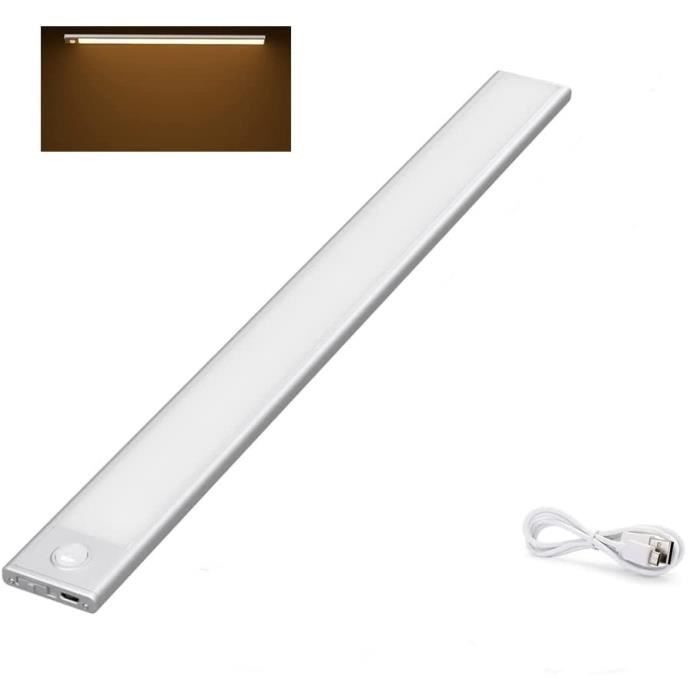 Lampe de Placard 73 LED,Lampe de Placard LED,3 Modes  d’Éclairage,Rechargeable par USB,pour Armoires,Escaliers,argent(40cm)