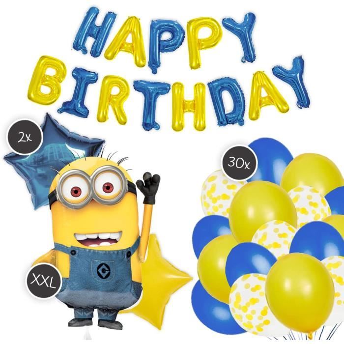Set De Decoration Xxl Minions Pour Anniversaire D Enfant 46 Pieces Ballons Xxl Minions Etoiles Ballons Happy Birthday Ballons Cdiscount Maison