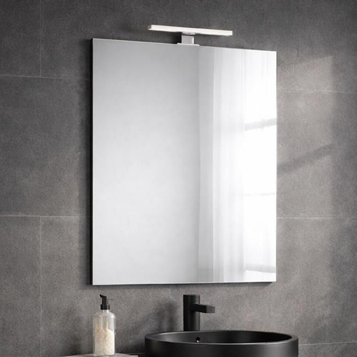 MIROIR DE SALLE DE BAINS RÉVERSIBLE 80X60 AVEC LAMPE CHROMÉE DE 20CM