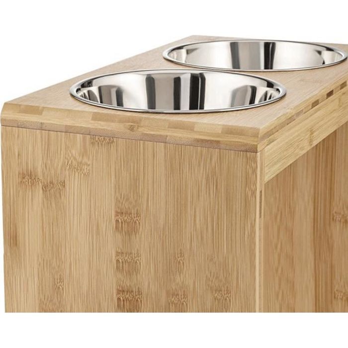 Gamelle Surélevée pour Chien et Chat Wood Chien Porte Gamelle 2 Acier INOX Bols KELUODAE